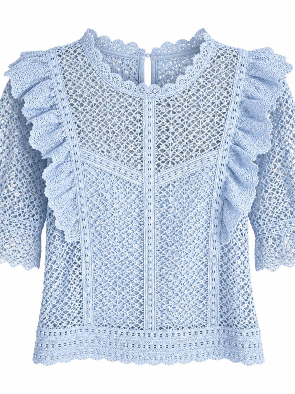 Ultra Pink Blue Lace Crochet Ruffle Top Size Small